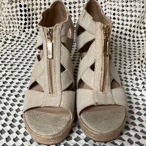 a new day  Beige Wedge Sandals with Gold Zipper